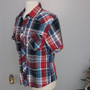 Red,white & Blue Plaid Slim Fit Button-Down Shirt